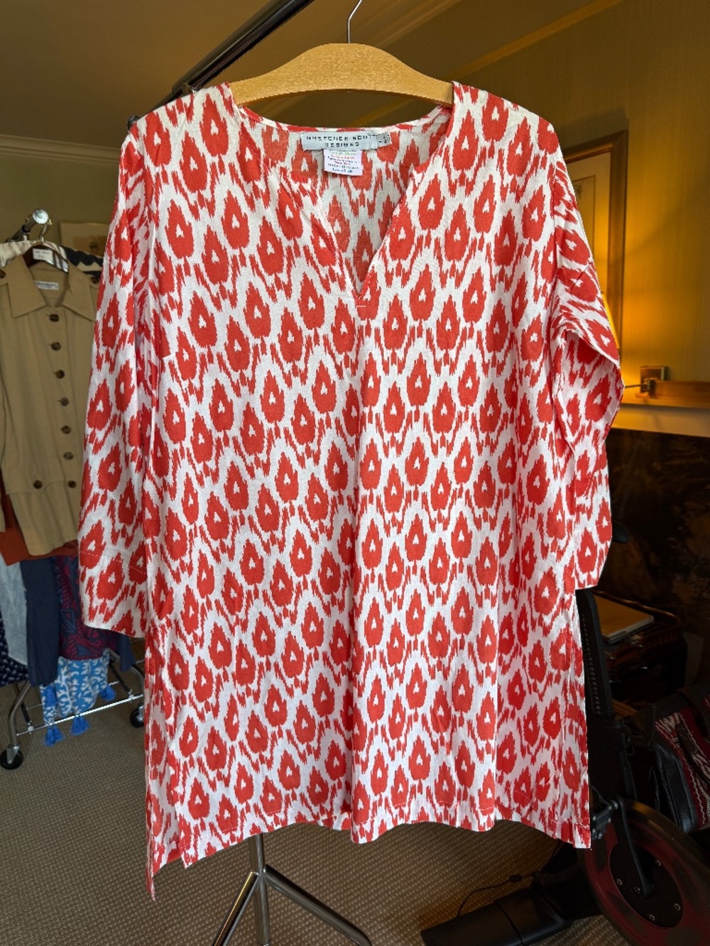 Gretchen Scott Designs Red and White Tunic Dress Size L